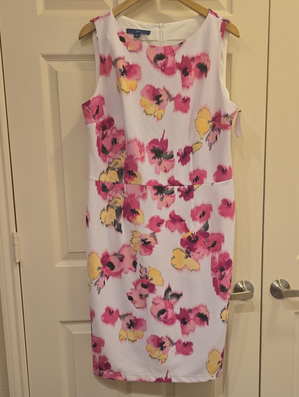 Apt. 9 White Floral Midi Sheath Dress with Pink and Yellow Blooms